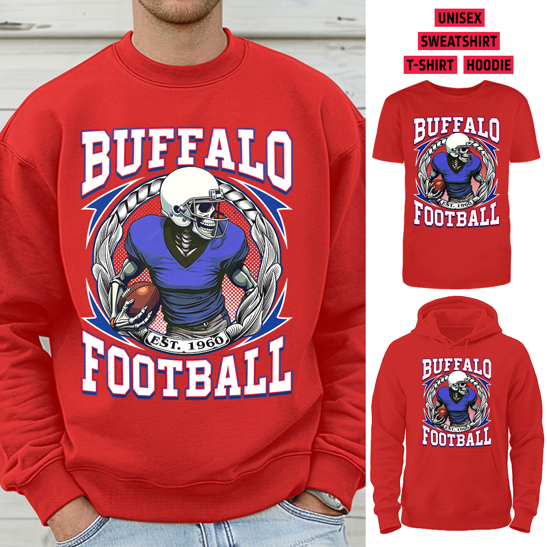Vintage Buffalo Football 1960 Skull T-Shirt/Sweatshirt/Hoodie, Unisex T-Shirt/Sweatshirt/Hoodie