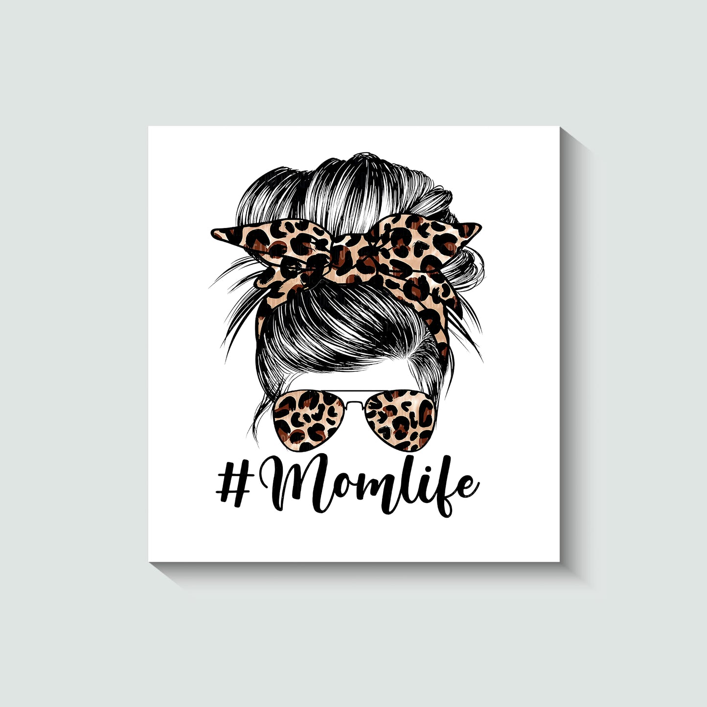 Mom Life Messy Bun, Mama, Leopard T-Shirt