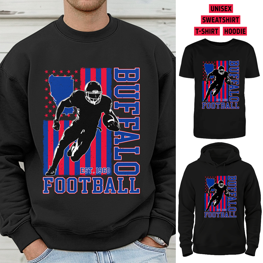 Vintage Buffalo Football 1960 Flag USA T-Shirt/Sweatshirt/Hoodie, Unisex T-Shirt/Sweatshirt/Hoodie
