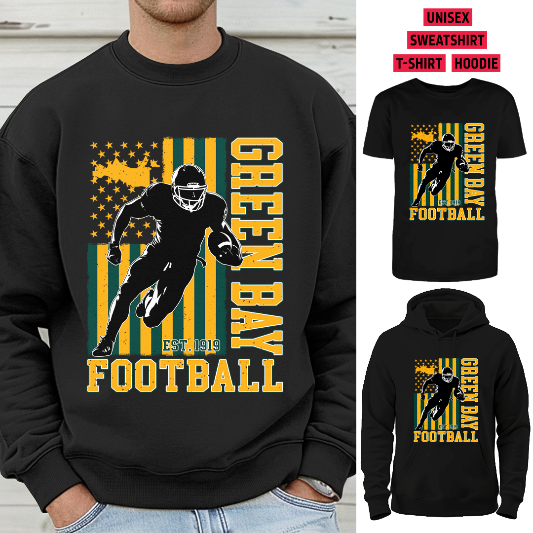 Vintage Green Bay Football 1919 Flag USA T-Shirt/Sweatshirt/Hoodie, Unisex T-Shirt/Sweatshirt/Hoodie