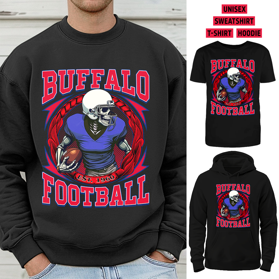 Vintage Buffalo Football 1960 Skull T-Shirt/Sweatshirt/Hoodie, Unisex T-Shirt/Sweatshirt/Hoodie