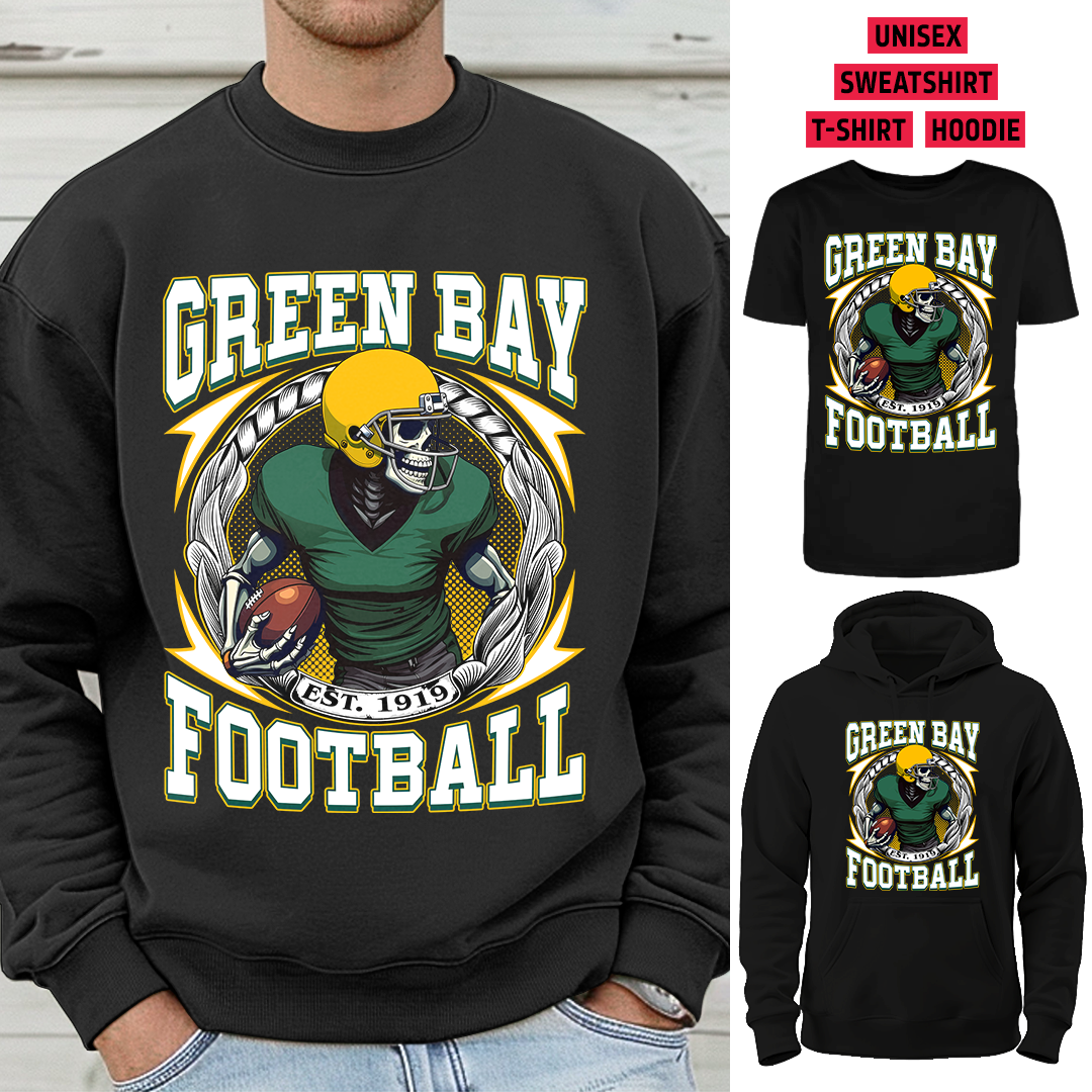 Vintage Green Bay Football 1919 Skull T-Shirt/Sweatshirt/Hoodie, Unisex T-Shirt/Sweatshirt/Hoodie