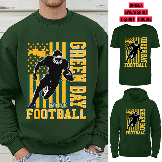 Vintage Green Bay Football 1919 Flag USA T-Shirt/Sweatshirt/Hoodie, Unisex T-Shirt/Sweatshirt/Hoodie