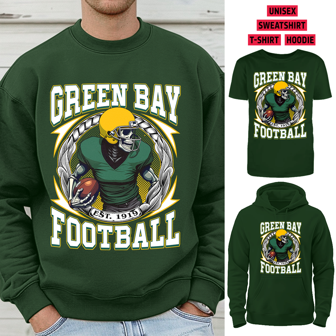 Vintage Green Bay Football 1919 Skull T-Shirt/Sweatshirt/Hoodie, Unisex T-Shirt/Sweatshirt/Hoodie