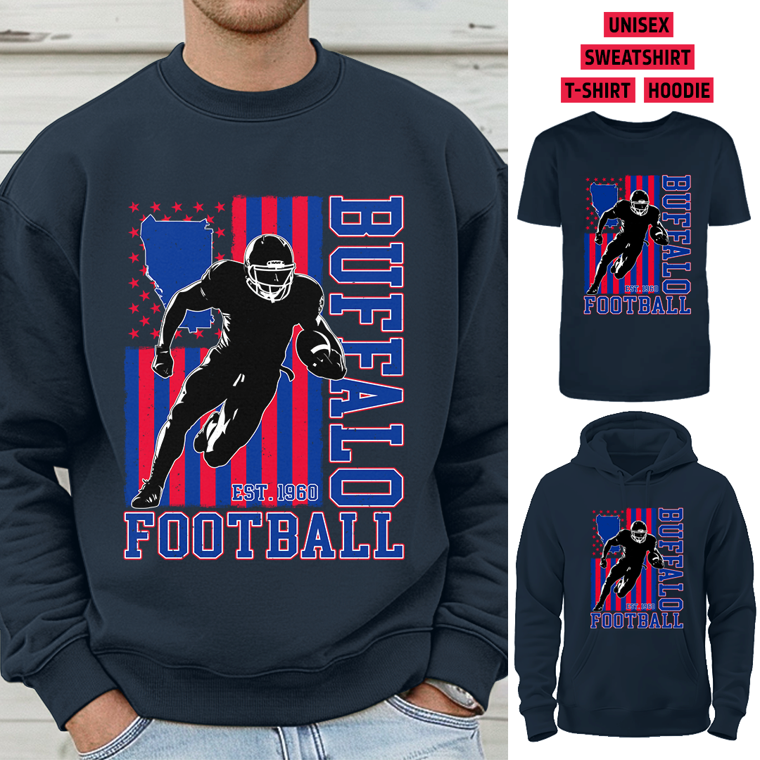 Vintage Buffalo Football 1960 Flag USA T-Shirt/Sweatshirt/Hoodie, Unisex T-Shirt/Sweatshirt/Hoodie
