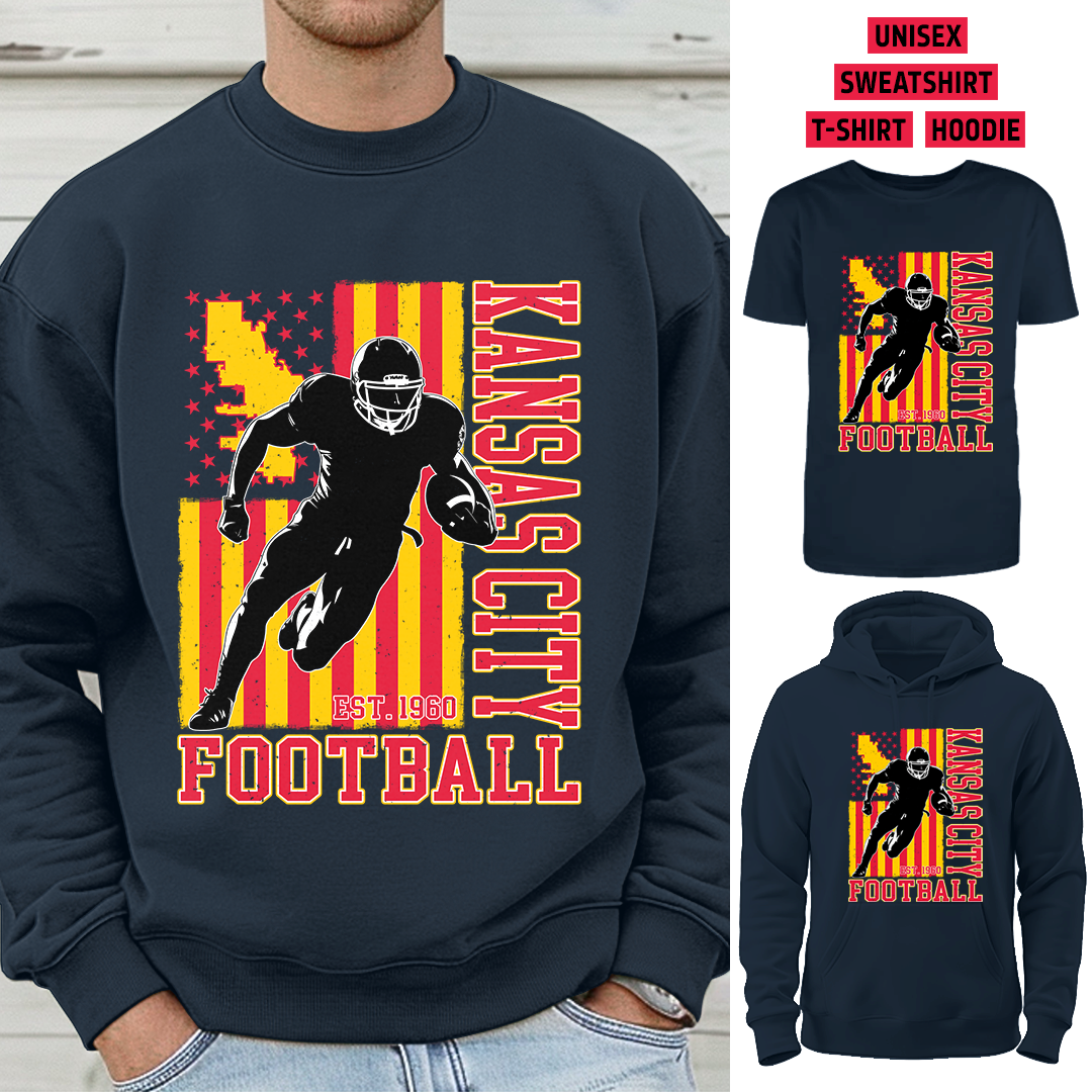 Vintage Kansas City Football 1960 Flag USA T-Shirt/Sweatshirt/Hoodie, Unisex T-Shirt/Sweatshirt/Hoodie