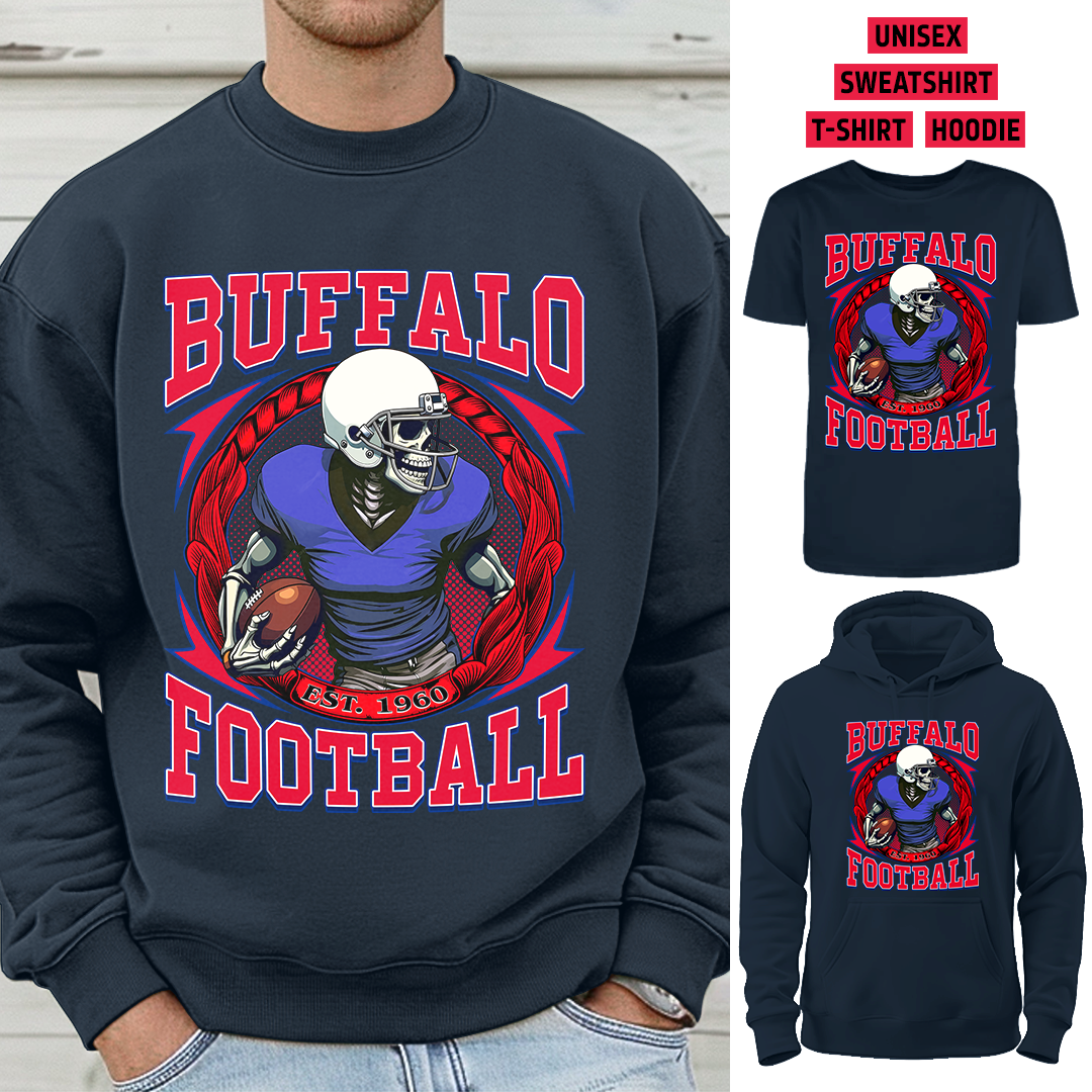 Vintage Buffalo Football 1960 Skull T-Shirt/Sweatshirt/Hoodie, Unisex T-Shirt/Sweatshirt/Hoodie