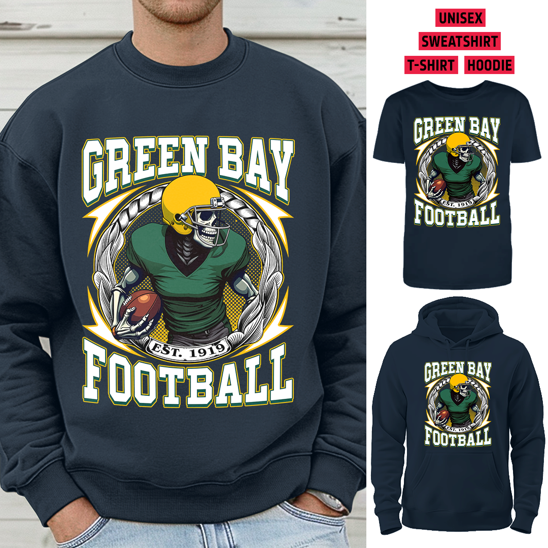 Vintage Green Bay Football 1919 Skull T-Shirt/Sweatshirt/Hoodie, Unisex T-Shirt/Sweatshirt/Hoodie