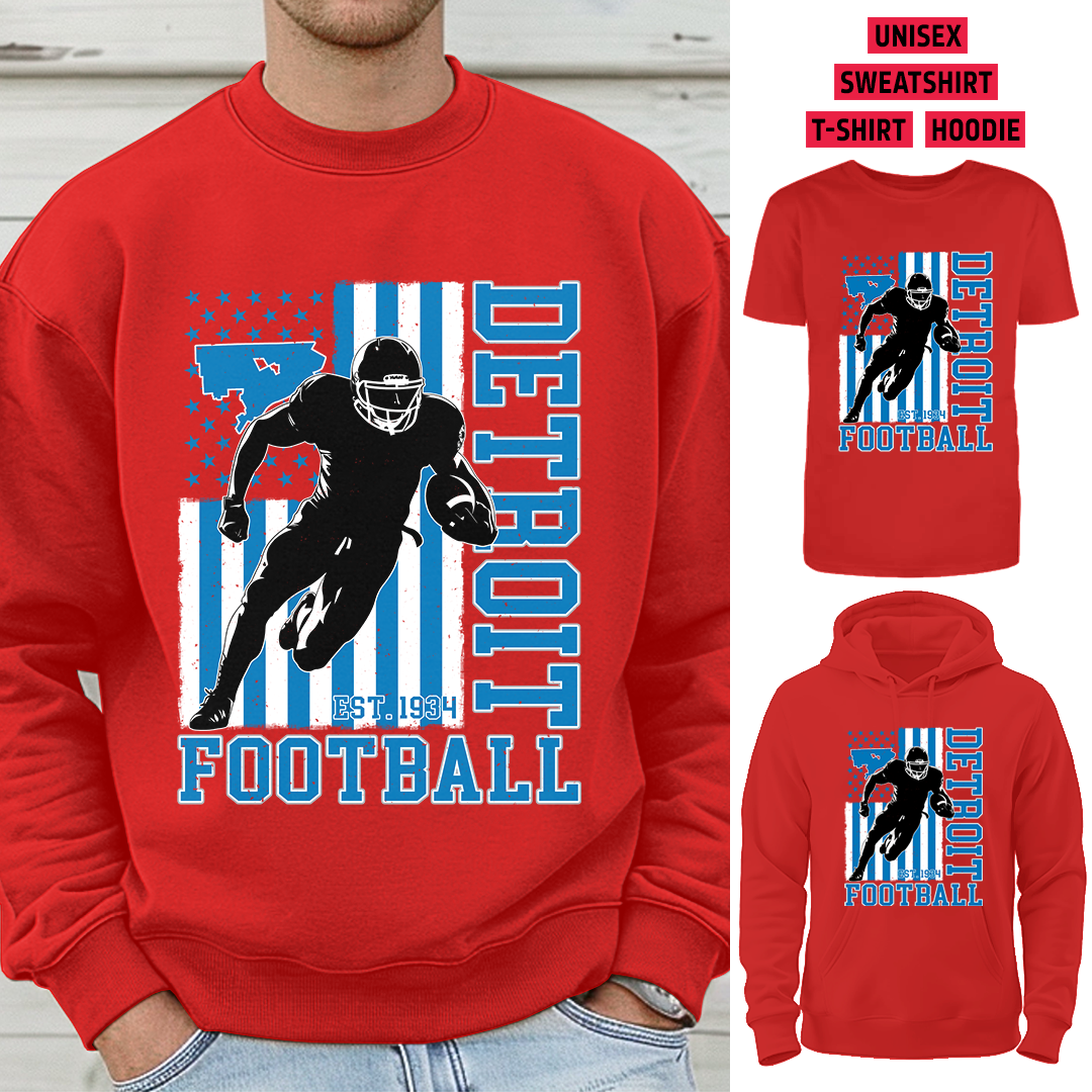 Vintage Detroit Football 1934 Flag USA T-Shirt/Sweatshirt/Hoodie, Unisex T-Shirt/Sweatshirt/Hoodie