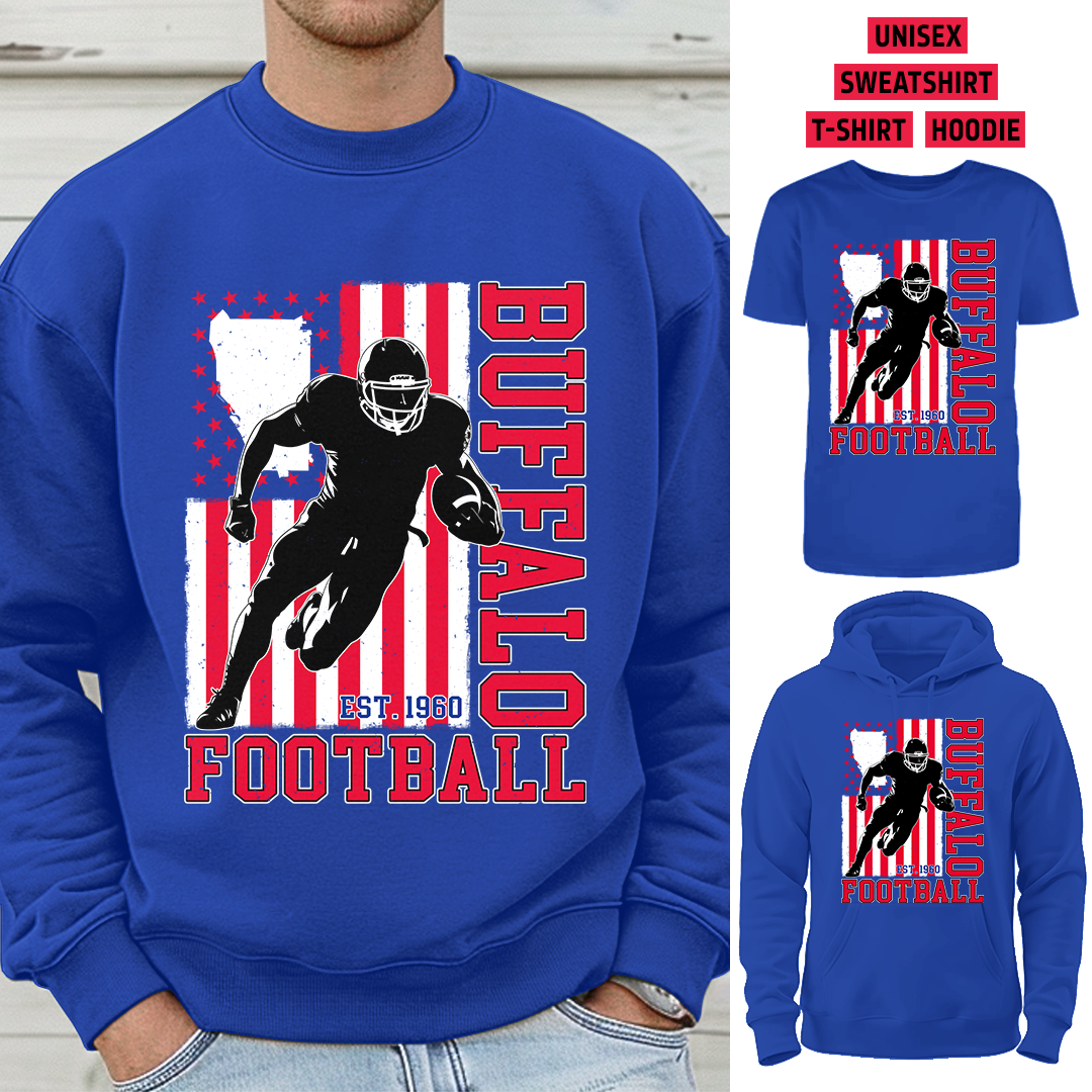 Vintage Buffalo Football 1960 Flag USA T-Shirt/Sweatshirt/Hoodie, Unisex T-Shirt/Sweatshirt/Hoodie