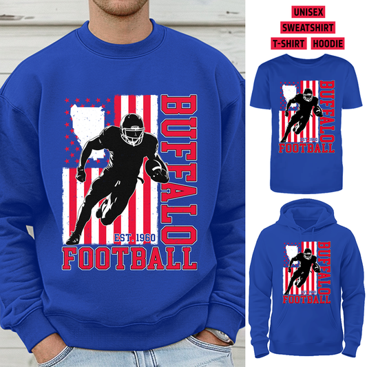 Vintage Buffalo Football 1960 Flag USA T-Shirt/Sweatshirt/Hoodie, Unisex T-Shirt/Sweatshirt/Hoodie