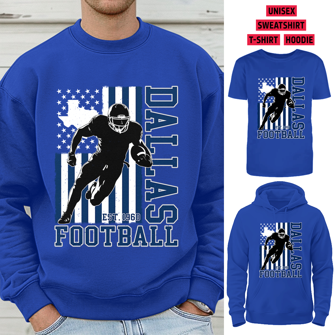 Vintage Dallas Football 1960 Flag USA T-Shirt/Sweatshirt/Hoodie, Unisex T-Shirt/Sweatshirt/Hoodie