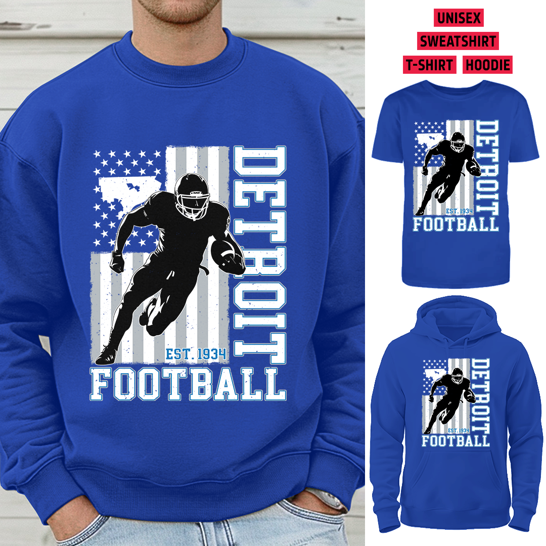 Vintage Detroit Football 1934 Flag USA T-Shirt/Sweatshirt/Hoodie, Unisex T-Shirt/Sweatshirt/Hoodie