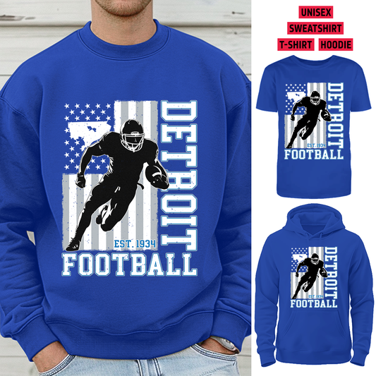 Vintage Detroit Football 1934 Flag USA T-Shirt/Sweatshirt/Hoodie, Unisex T-Shirt/Sweatshirt/Hoodie