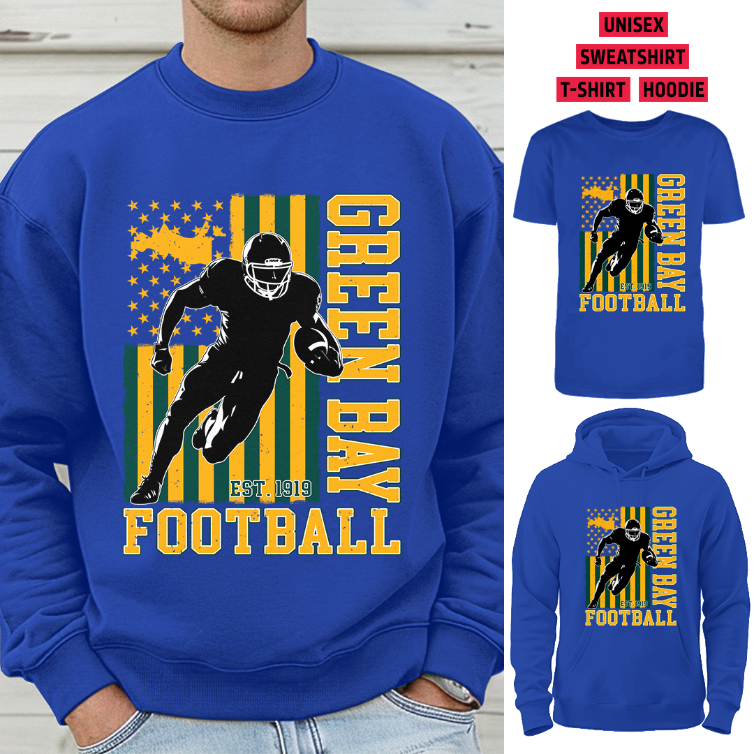 Vintage Green Bay Football 1919 Flag USA T-Shirt/Sweatshirt/Hoodie, Unisex T-Shirt/Sweatshirt/Hoodie