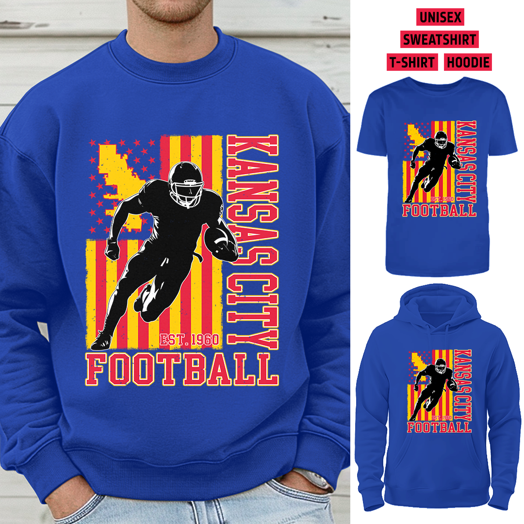 Vintage Kansas City Football 1960 Flag USA T-Shirt/Sweatshirt/Hoodie, Unisex T-Shirt/Sweatshirt/Hoodie