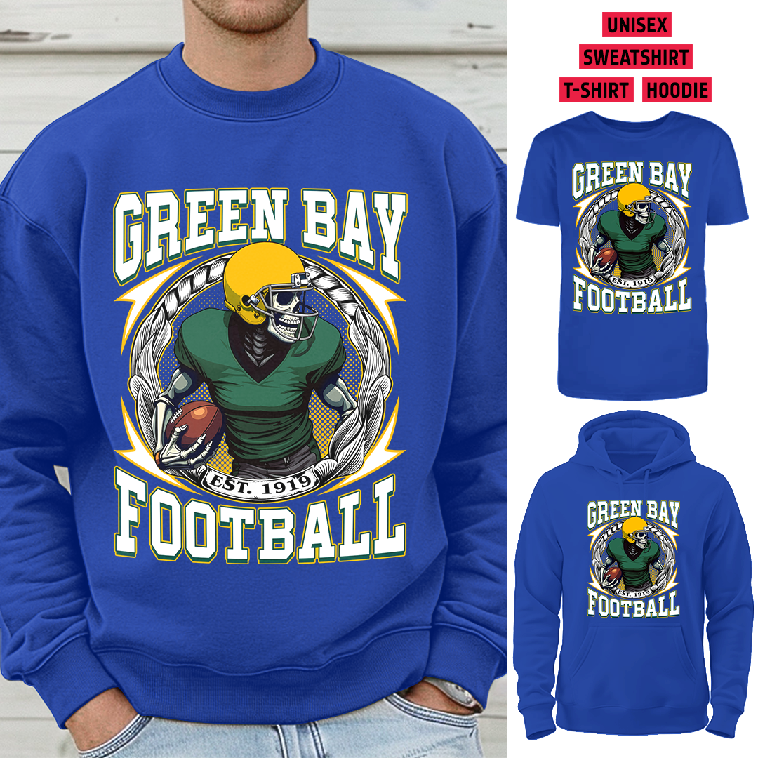 Vintage Green Bay Football 1919 Skull T-Shirt/Sweatshirt/Hoodie, Unisex T-Shirt/Sweatshirt/Hoodie
