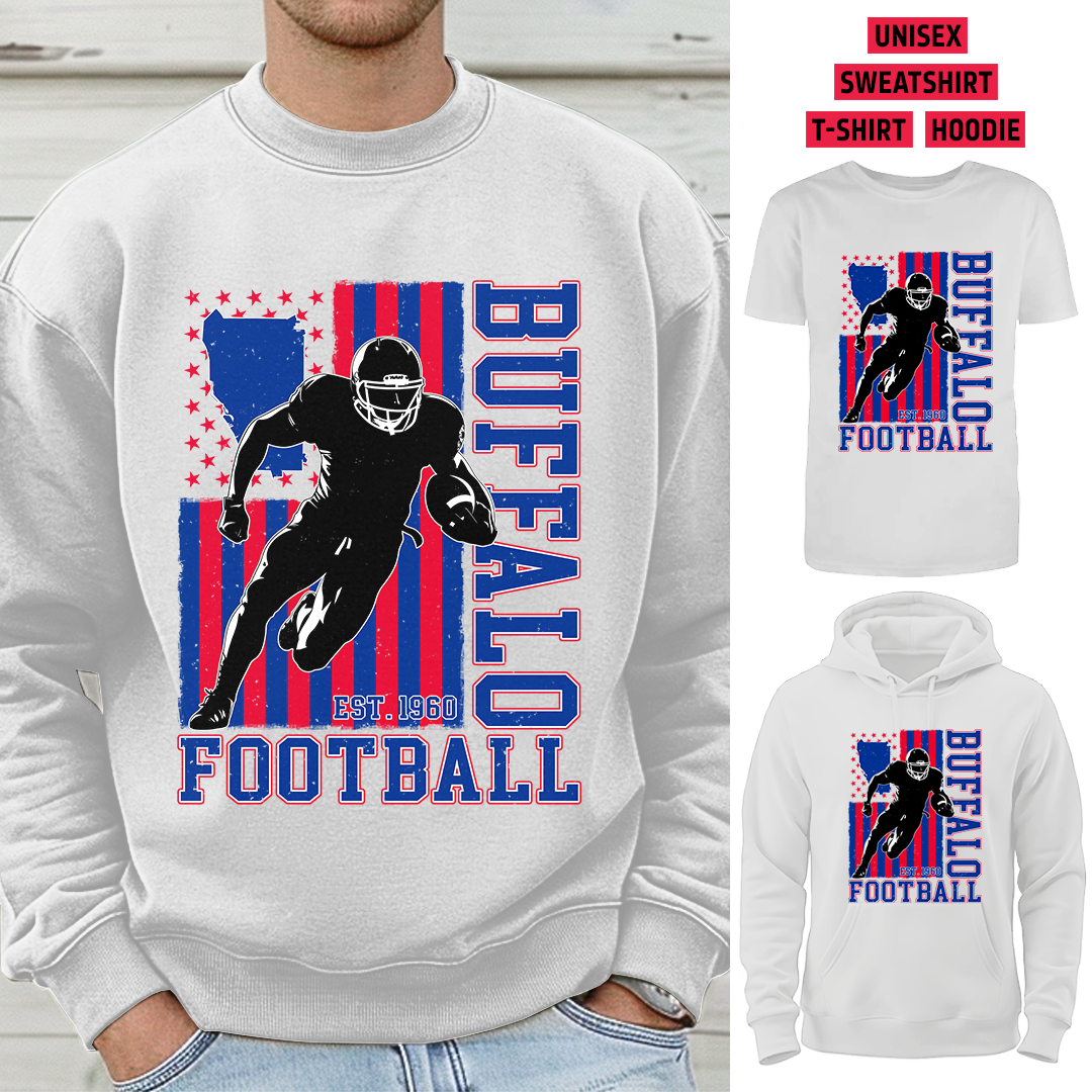 Vintage Buffalo Football 1960 Flag USA T-Shirt/Sweatshirt/Hoodie, Unisex T-Shirt/Sweatshirt/Hoodie