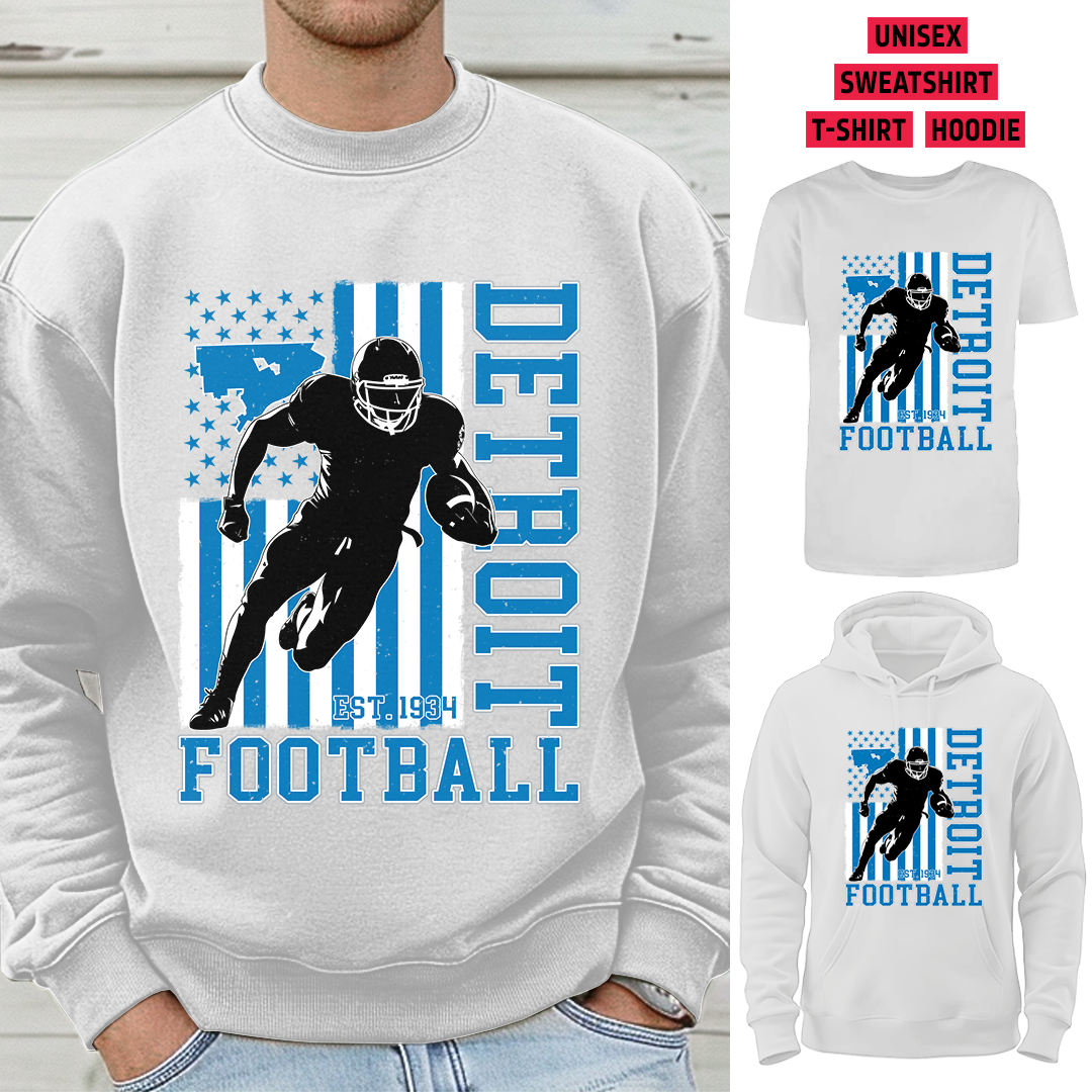 Vintage Detroit Football 1934 Flag USA T-Shirt/Sweatshirt/Hoodie, Unisex T-Shirt/Sweatshirt/Hoodie