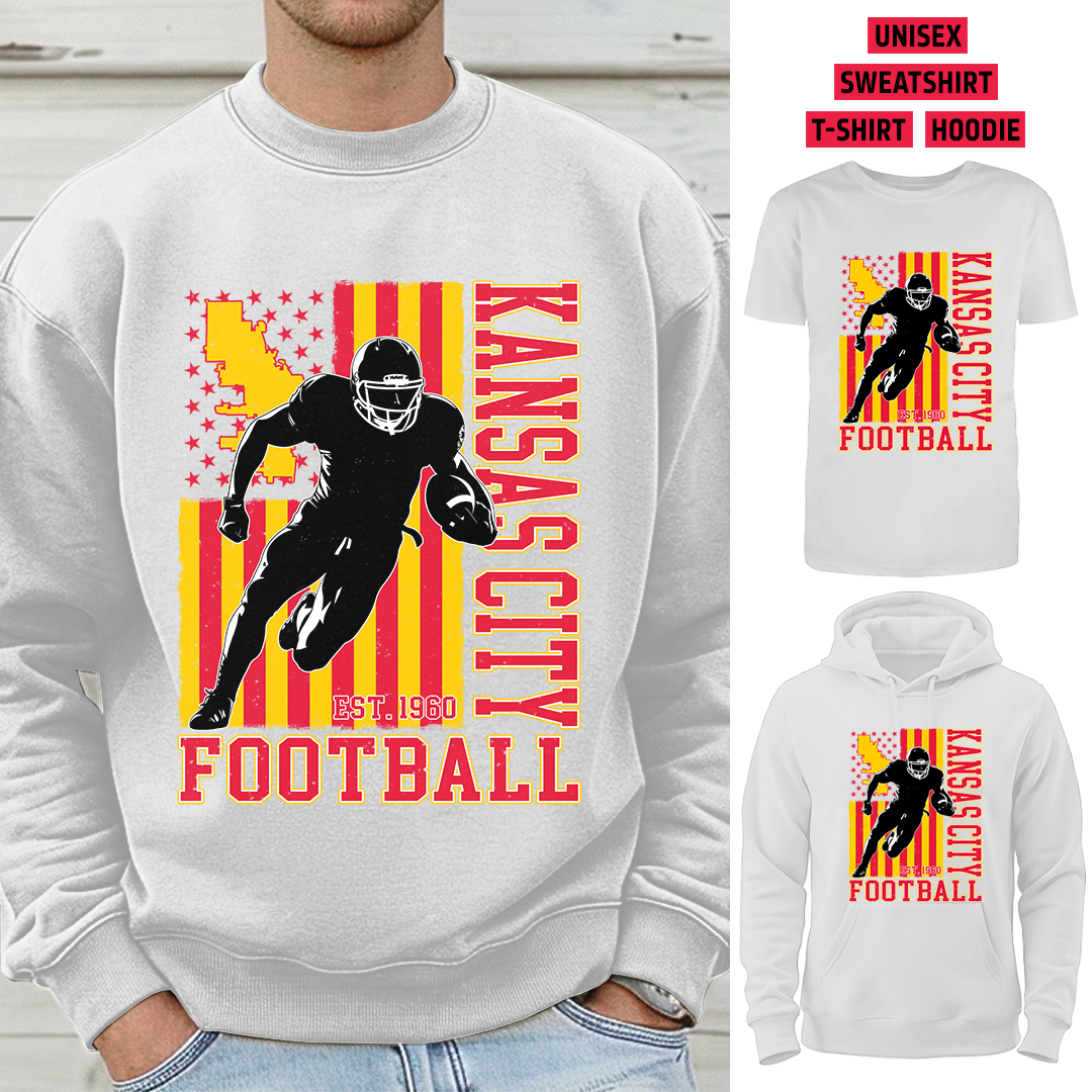 Vintage Kansas City Football 1960 Flag USA T-Shirt/Sweatshirt/Hoodie, Unisex T-Shirt/Sweatshirt/Hoodie