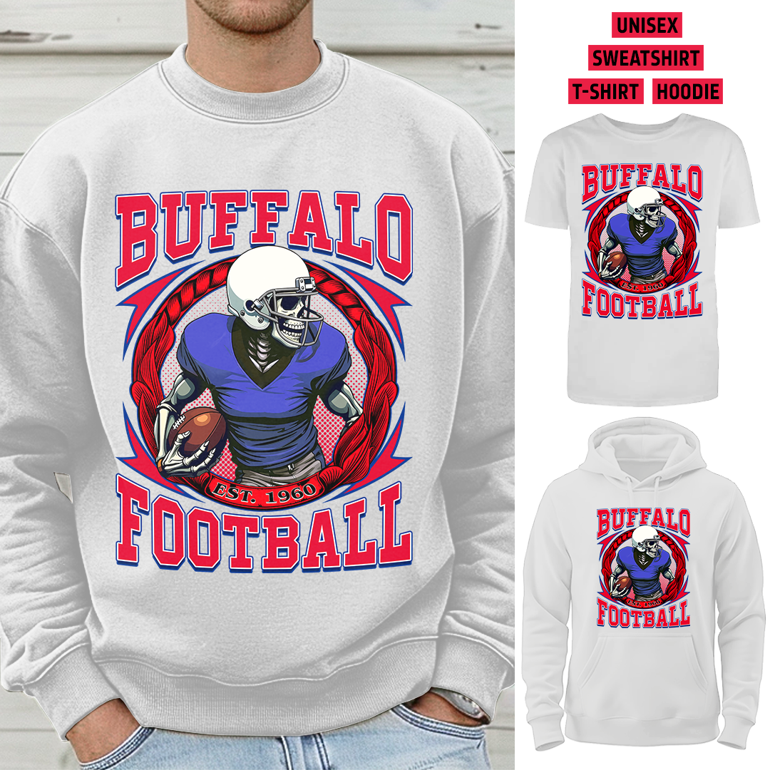 Vintage Buffalo Football 1960 Skull T-Shirt/Sweatshirt/Hoodie, Unisex T-Shirt/Sweatshirt/Hoodie