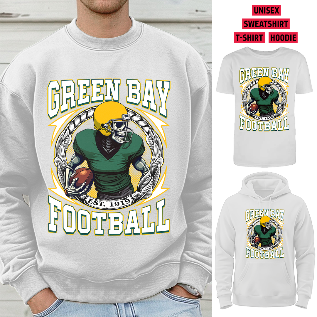 Vintage Green Bay Football 1919 Skull T-Shirt/Sweatshirt/Hoodie, Unisex T-Shirt/Sweatshirt/Hoodie
