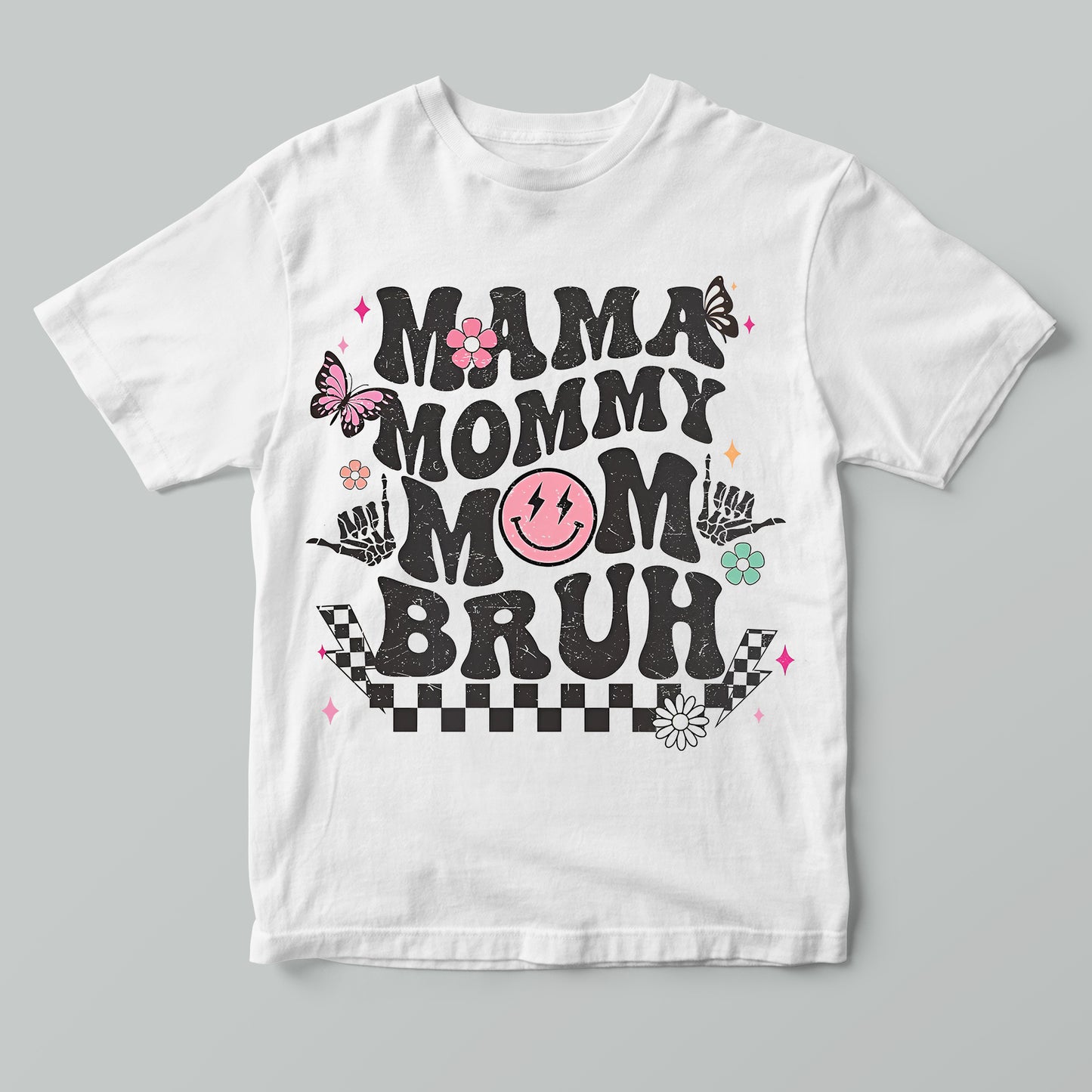 Women's Mother's Day Boy Mama Mommy Mom Bruh Retro Checkered T-Shirt