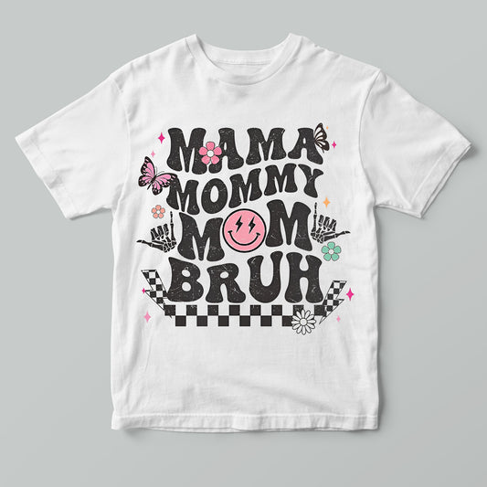 Women's Mother's Day Boy Mama Mommy Mom Bruh Retro Checkered T-Shirt