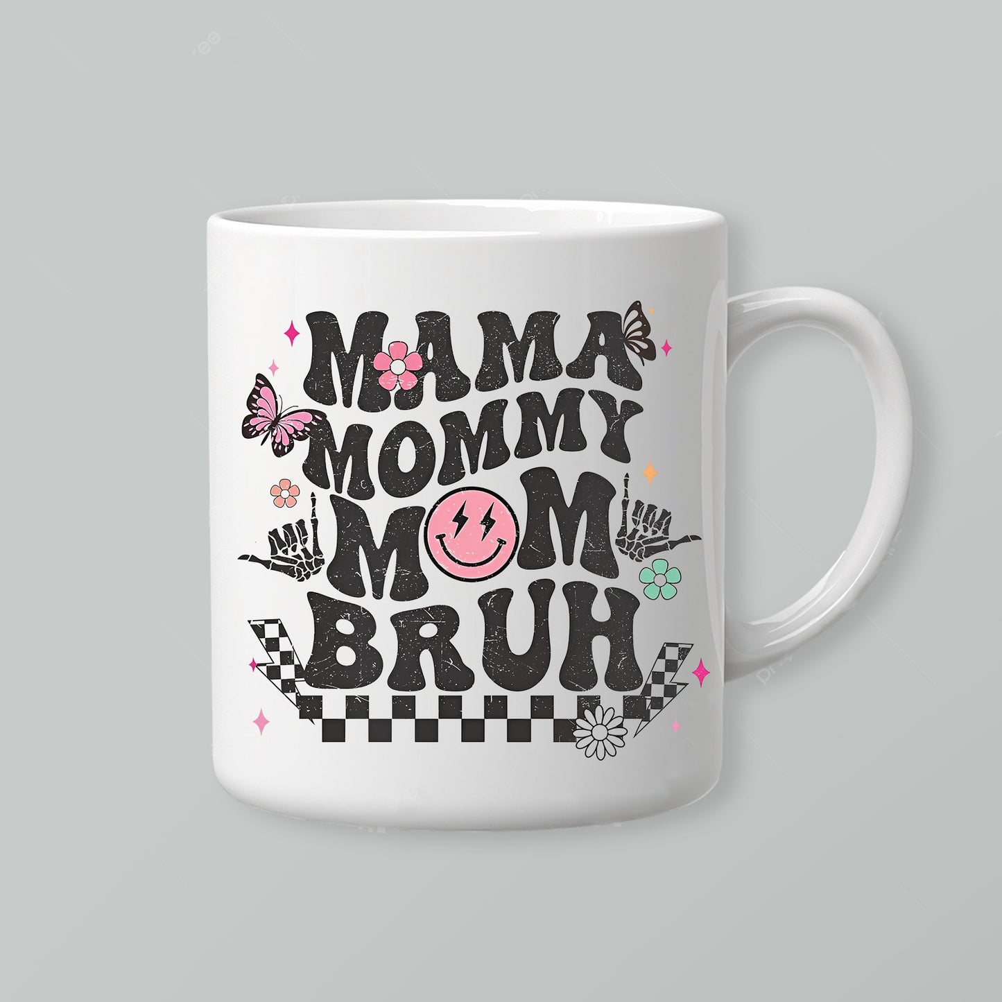 Women's Mother's Day Boy Mama Mommy Mom Bruh Retro Checkered T-Shirt