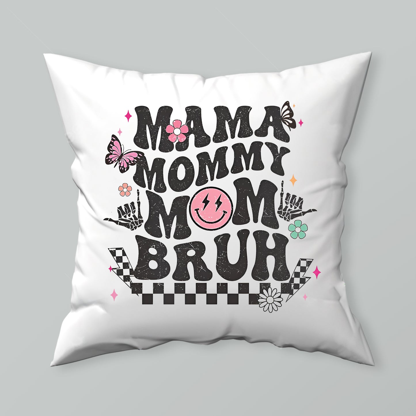 Women's Mother's Day Boy Mama Mommy Mom Bruh Retro Checkered T-Shirt