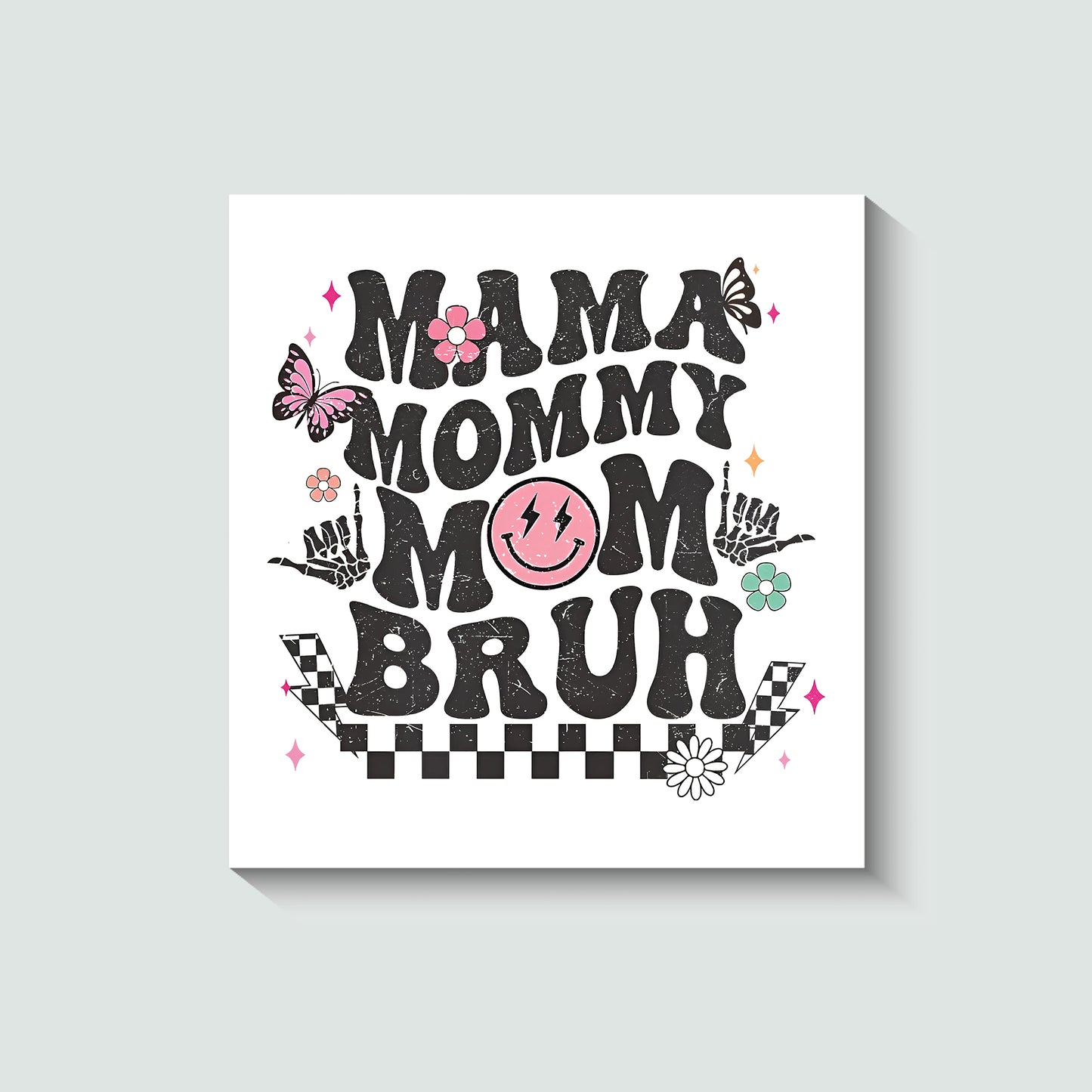 Women's Mother's Day Boy Mama Mommy Mom Bruh Retro Checkered T-Shirt