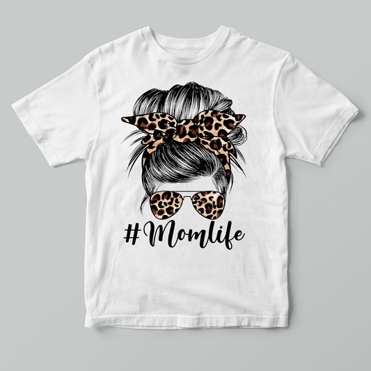 Mom Life Messy Bun, Mama, Leopard T-Shirt