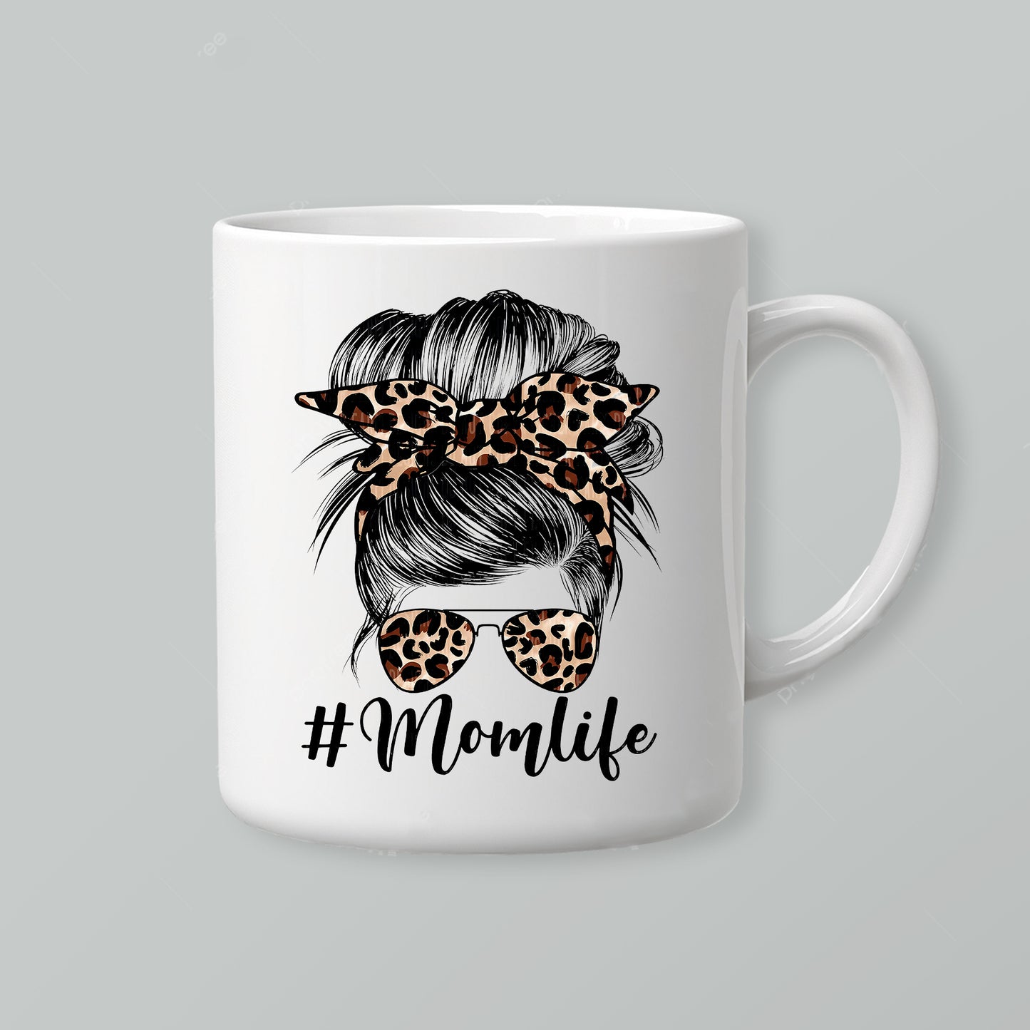 Mom Life Messy Bun, Mama, Leopard T-Shirt