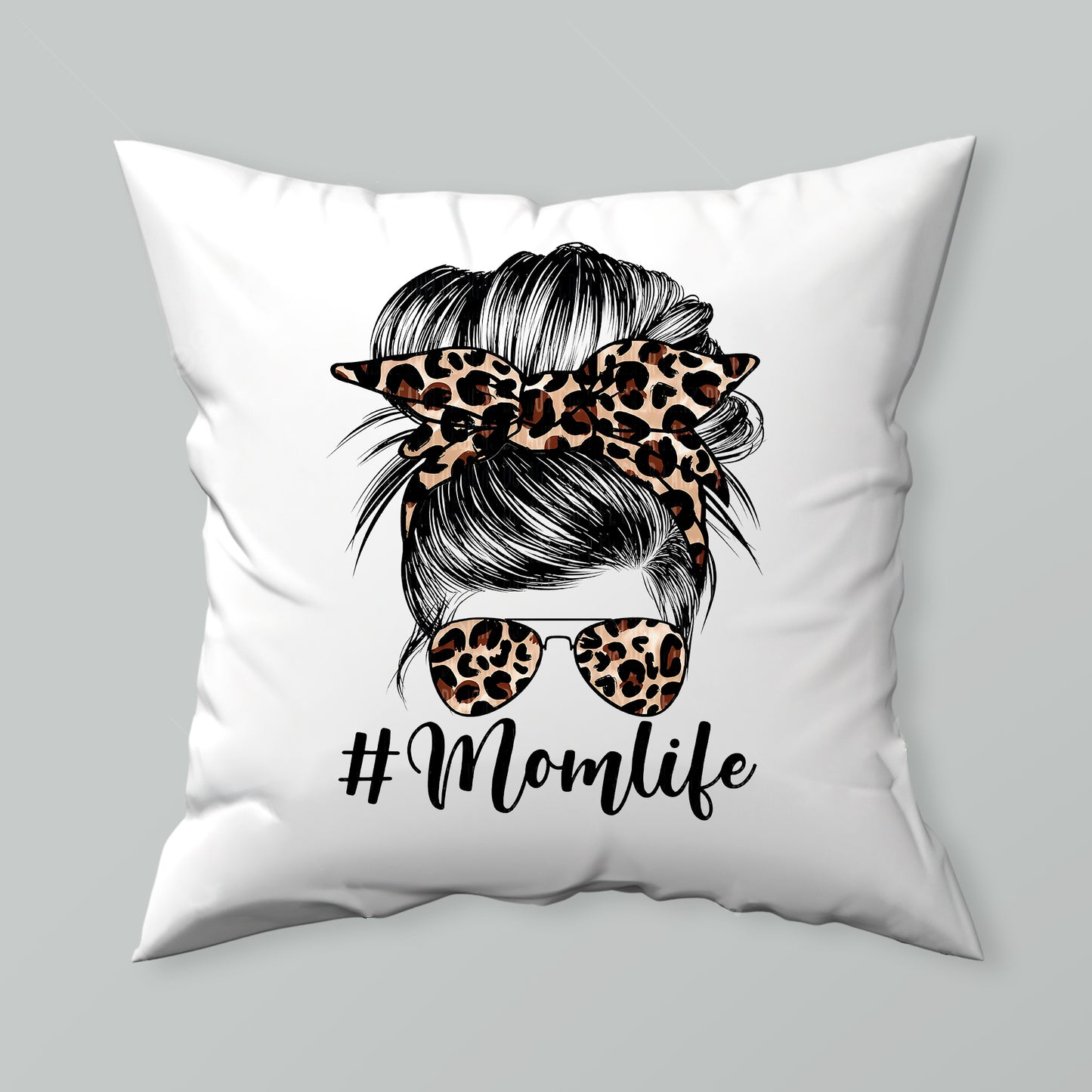 Mom Life Messy Bun, Mama, Leopard T-Shirt